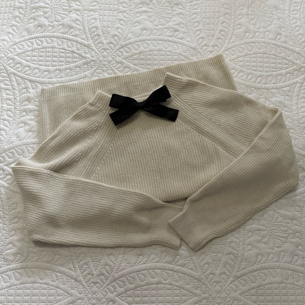 J.Crew Size M Black Bow Detail Women's Cotton Cream Ivory Sweater